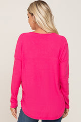 Fuchsia Brushed Knit Basic Long Sleeve Top