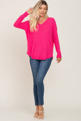 Fuchsia Brushed Knit Basic Long Sleeve Top