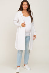 Ivory Hooded Long Maternity Cardigan