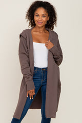 Brown Hooded Long Cardigan