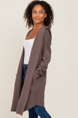 Brown Hooded Long Cardigan