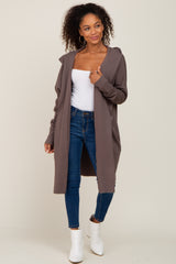 Brown Hooded Long Cardigan