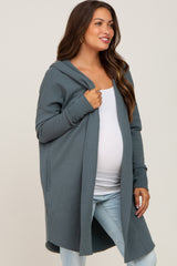 Deep Teal Hooded Long Maternity Cardigan