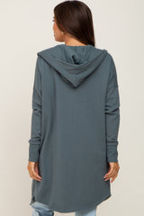 Deep Teal Hooded Long Maternity Cardigan