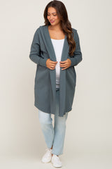 Deep Teal Hooded Long Maternity Cardigan