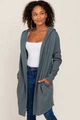 Deep Teal Hooded Long Maternity Cardigan