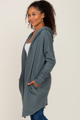 Deep Teal Hooded Long Cardigan