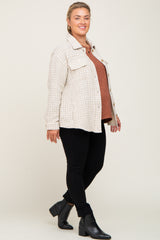 Beige Tweed Front Pocket Maternity Plus Shacket