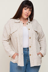 Beige Tweed Front Pocket Maternity Plus Shacket