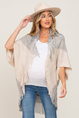 Beige Grey Fringe Knit Maternity Cover-Up