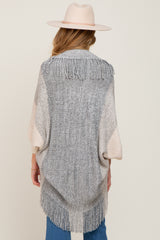 Beige Grey Fringe Knit Maternity Cover-Up