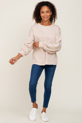 Beige Long Sleeve Brush Knit Top