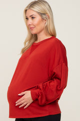 Rust Long Sleeve Brush Knit Maternity Top