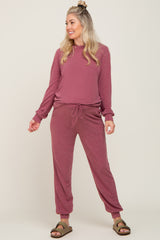 Burgundy Hoodie and Jogger Maternity Set