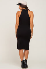 Black High Neck Maternity Midi Dress