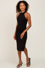 Black High Neck Maternity Midi Dress