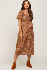 Rust Floral Short Sleeve Maternity Midi Dress