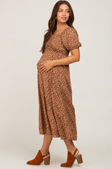 Rust Floral Short Sleeve Maternity Midi Dress