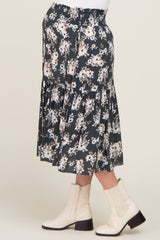 Charcoal Floral Smocked Maternity Midi Skirt