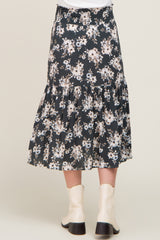 Charcoal Floral Smocked Maternity Midi Skirt