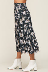 Charcoal Floral Smocked Midi Skirt