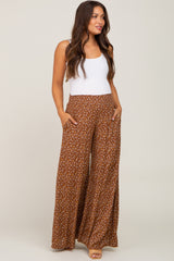 Rust Floral Smocked Waist Wide Leg Maternity Pants