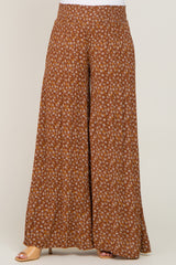 Rust Floral Smocked Waist Wide Leg Maternity Pants