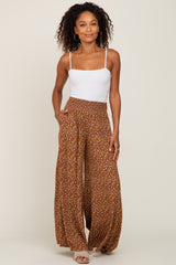 Rust Floral Smocked Waist Wide Leg Pants