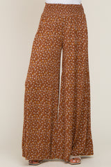 Rust Floral Smocked Waist Wide Leg Pants