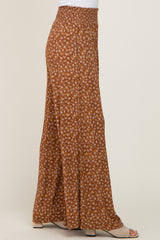 Rust Floral Smocked Waist Wide Leg Pants