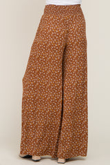 Rust Floral Smocked Waist Wide Leg Pants