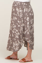 Grey Floral Smocked Waist Maternity Midi Skirt