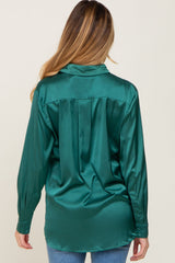 Forest Green Satin Button Down Long Sleeve Maternity Top