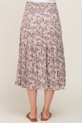 Light Pink Floral Smocked Maternity Midi Skirt