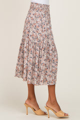 Light Pink Floral Smocked Midi Skirt