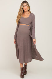 Mocha Heather 3-Piece Skirt and Cardigan Maternity Set