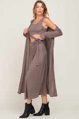 Mocha Heather 3-Piece Skirt and Cardigan Set