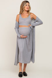 Navy Heather 3-Piece Skirt and Cardigan Maternity Set