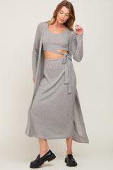 Olive Heather 3-Piece Skirt and Cardigan Maternity Set