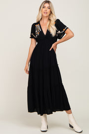 Black Embroidered Tiered Maxi Dress