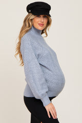 Blue Knit Turtleneck Maternity Sweater