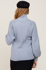 Blue Knit Turtleneck Maternity Sweater