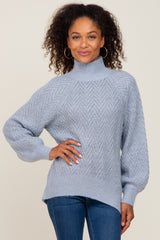 Blue Knit Turtleneck Sweater