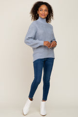 Blue Knit Turtleneck Sweater