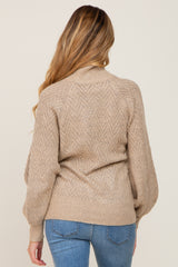 Beige Knit Turtleneck Maternity Sweater