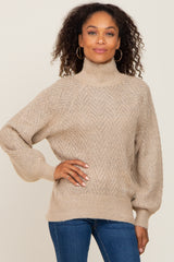 Beige Knit Turtleneck Maternity Sweater