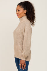 Beige Knit Turtleneck Sweater