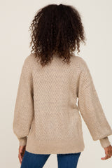 Beige Knit Turtleneck Sweater