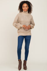 Beige Knit Turtleneck Sweater