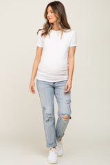 Light Blue Distressed Cuffed Maternity Jeans